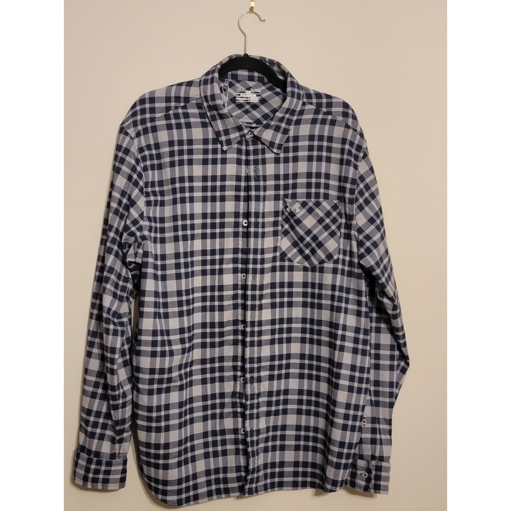 Under Armour NAVY plaid Button Down Long Sleeve With NAVY LOGO